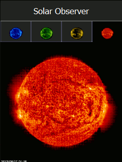 Screenshot of the solar observer app with the sun in orange